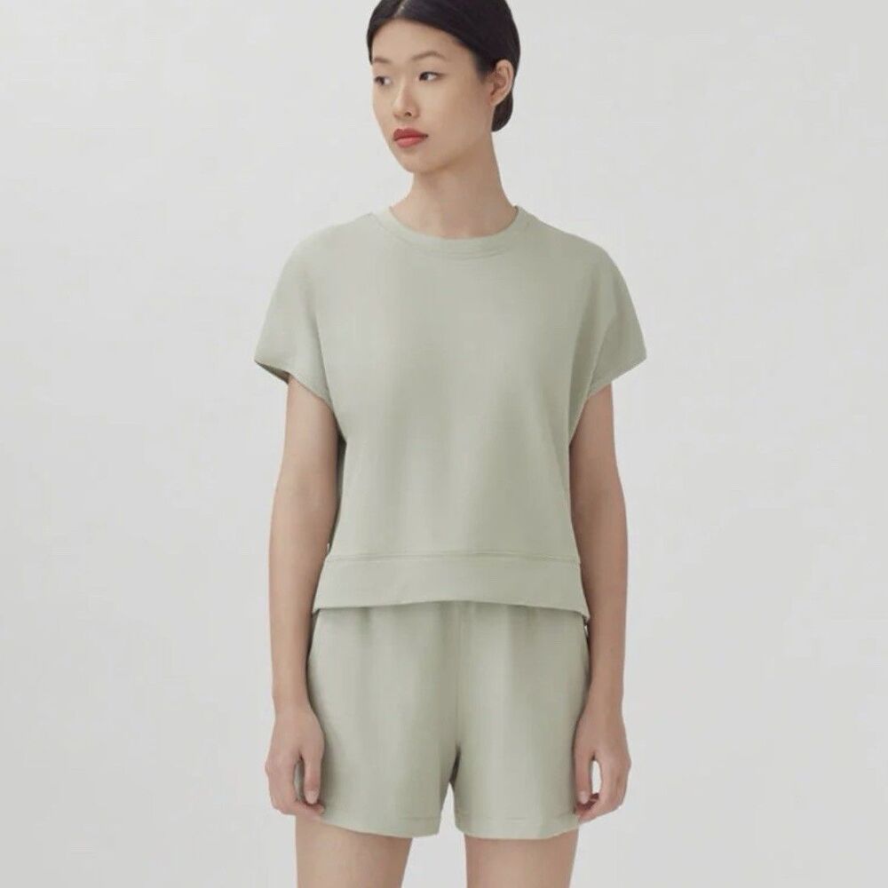 Cuyana Women’s Small Organic Cotton Blend French Terry Shorts Set In Sage Green